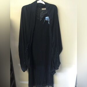 Long Party Dress in Navy, Beaded 2 pcs